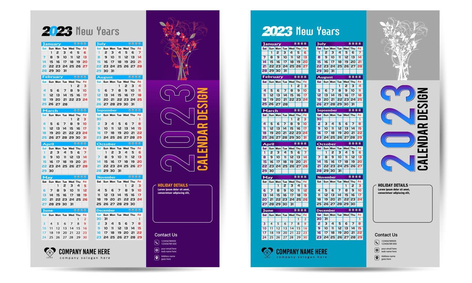 vägg kalender 2023 kreativ design, enkel en gång i månaden vertikal datum layout för 2023 år i engelsk. 12 månader kalender mallar, modern ny år kalender design. företags- eller företag kalender. vektor