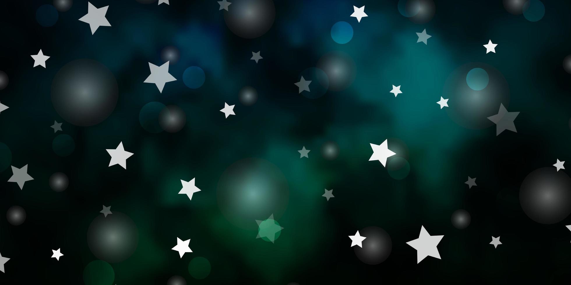 dunkelblaues, grünes Vektorlayout mit Kreisen, Sternen. vektor