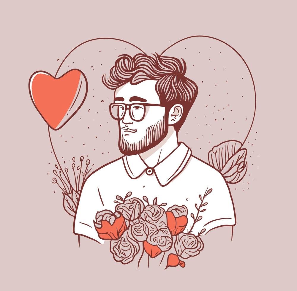 Vektorillustration eines Mannes, der Blumen hält, minimalistische ClipArt zum Valentinstag vektor