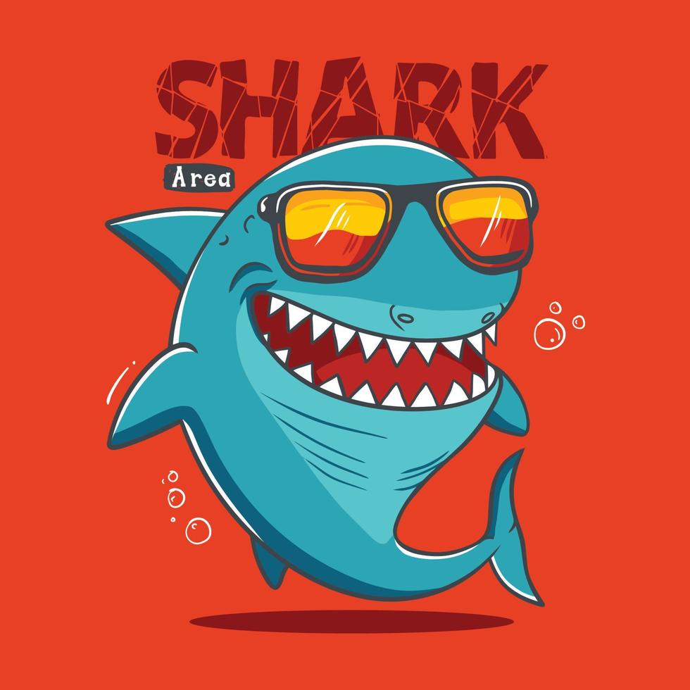 rolig tecknad serie haj bär solglasögon. vektor illustration