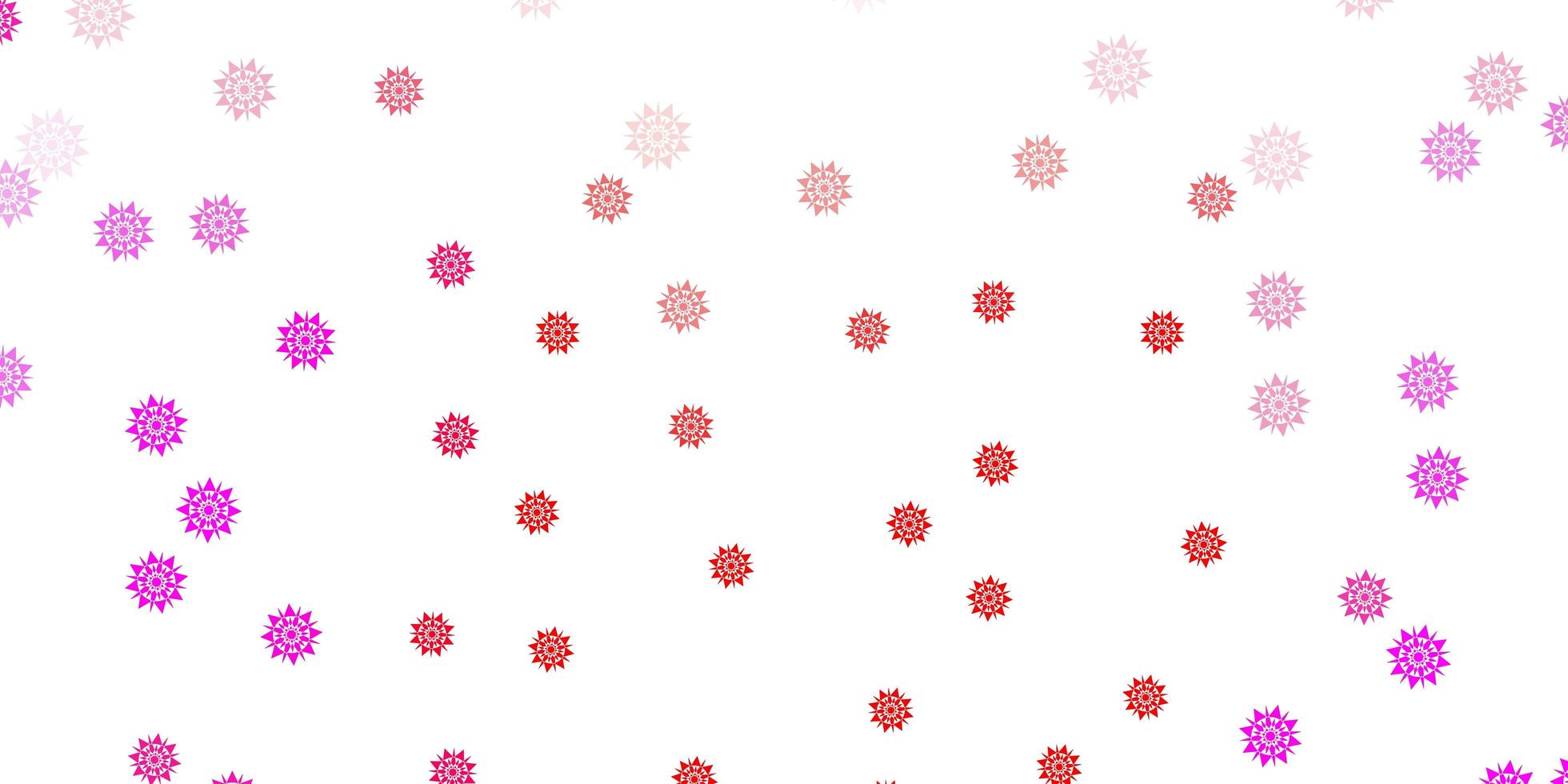 hellrosa, roter Vektor schöner Schneeflockenhintergrund mit Blumen.