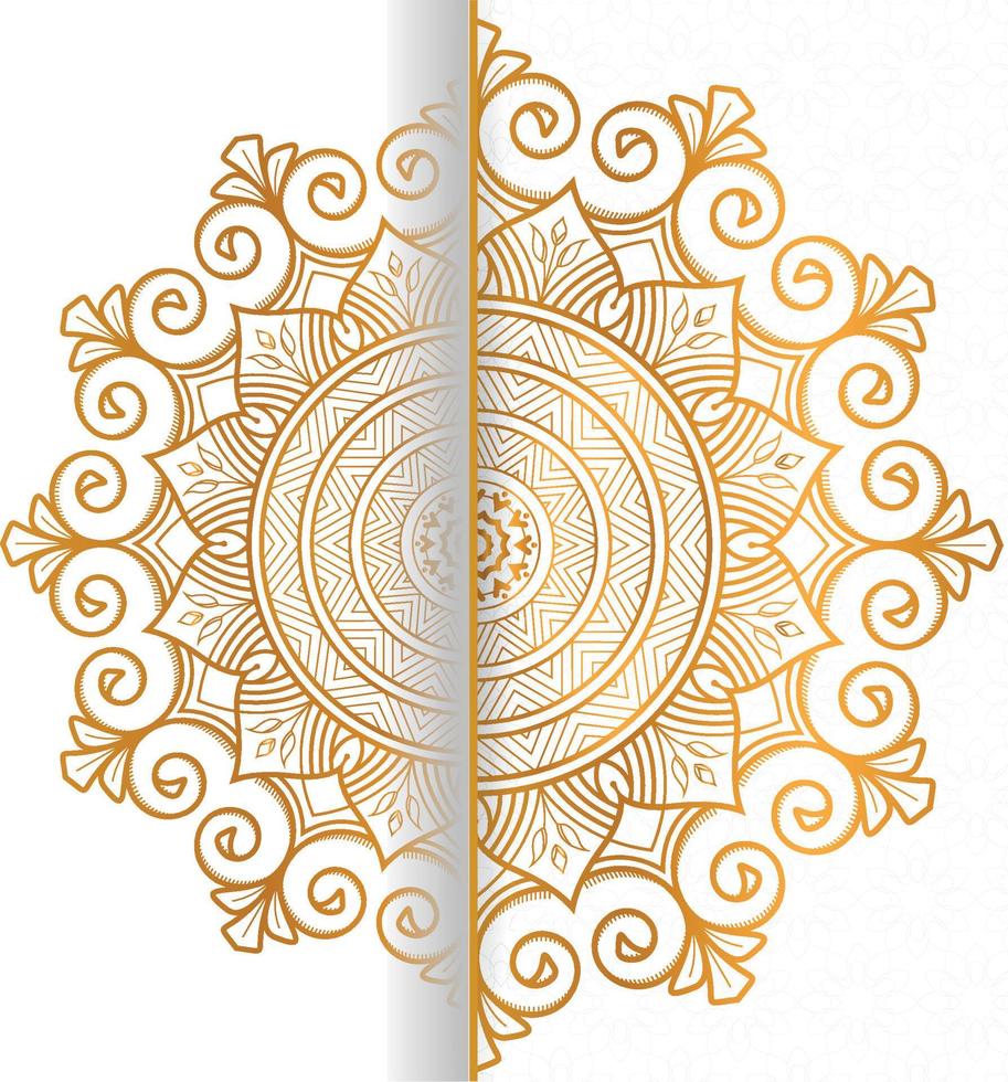 Strahlendes goldenes Mandala auf einer reinweißen Leinwand, geometrische hawaiianische Tattoo-Stilmuster-Vektorverzierung in Gold und Weiß vektor
