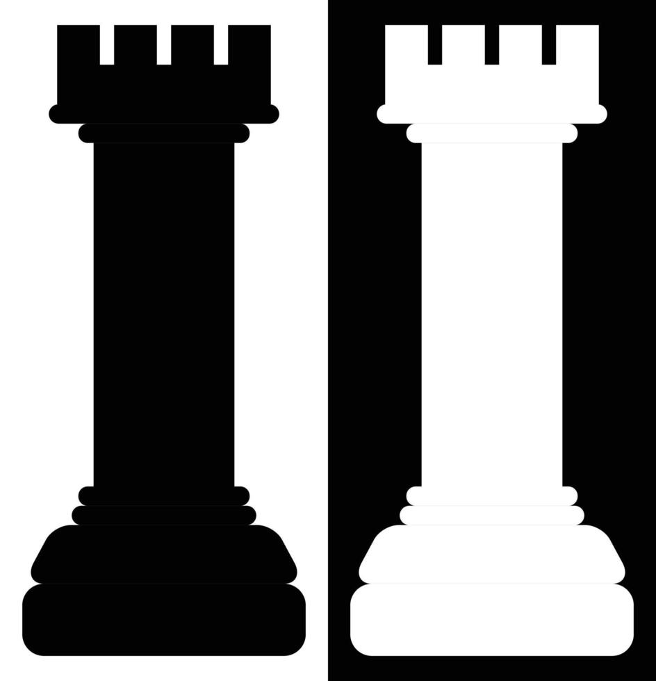 Turm, Schachturm, schwarzer Turm und weißer Turm, Schachfigur, abstrakt, monochromatisch, geeignet für Symbol und Zeichen und Tag und Banner, Vektorillustration, kreatives Design vektor