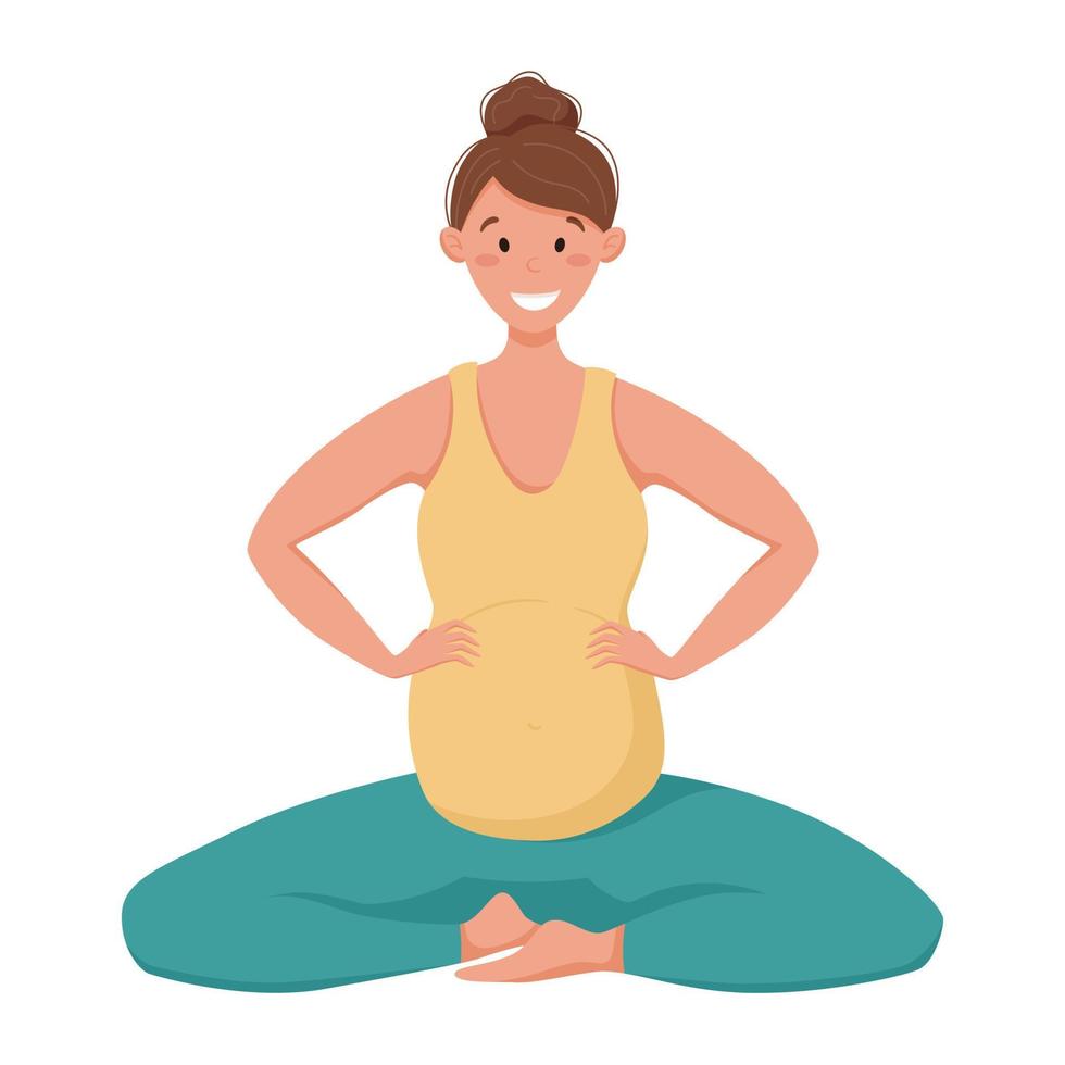 vektor illustration, gravid kvinna håller på med övningar isolerat på vit. prenatal yoga och en friska livsstil.