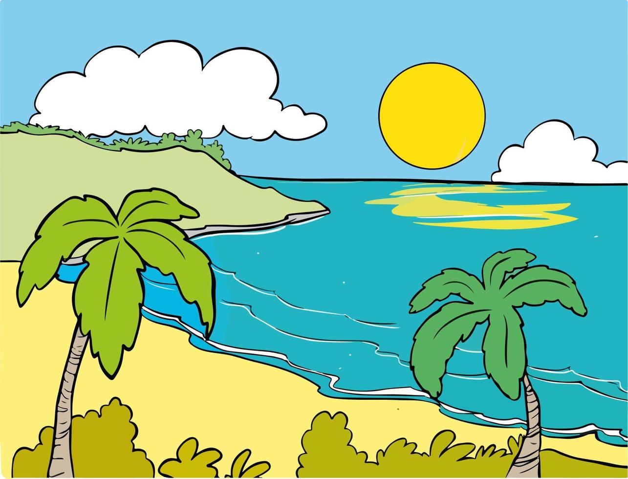 Vektor-Cartoon-Stil Hintergrund der Küste. guter sonniger Tag Cartoon-Vektor vektor