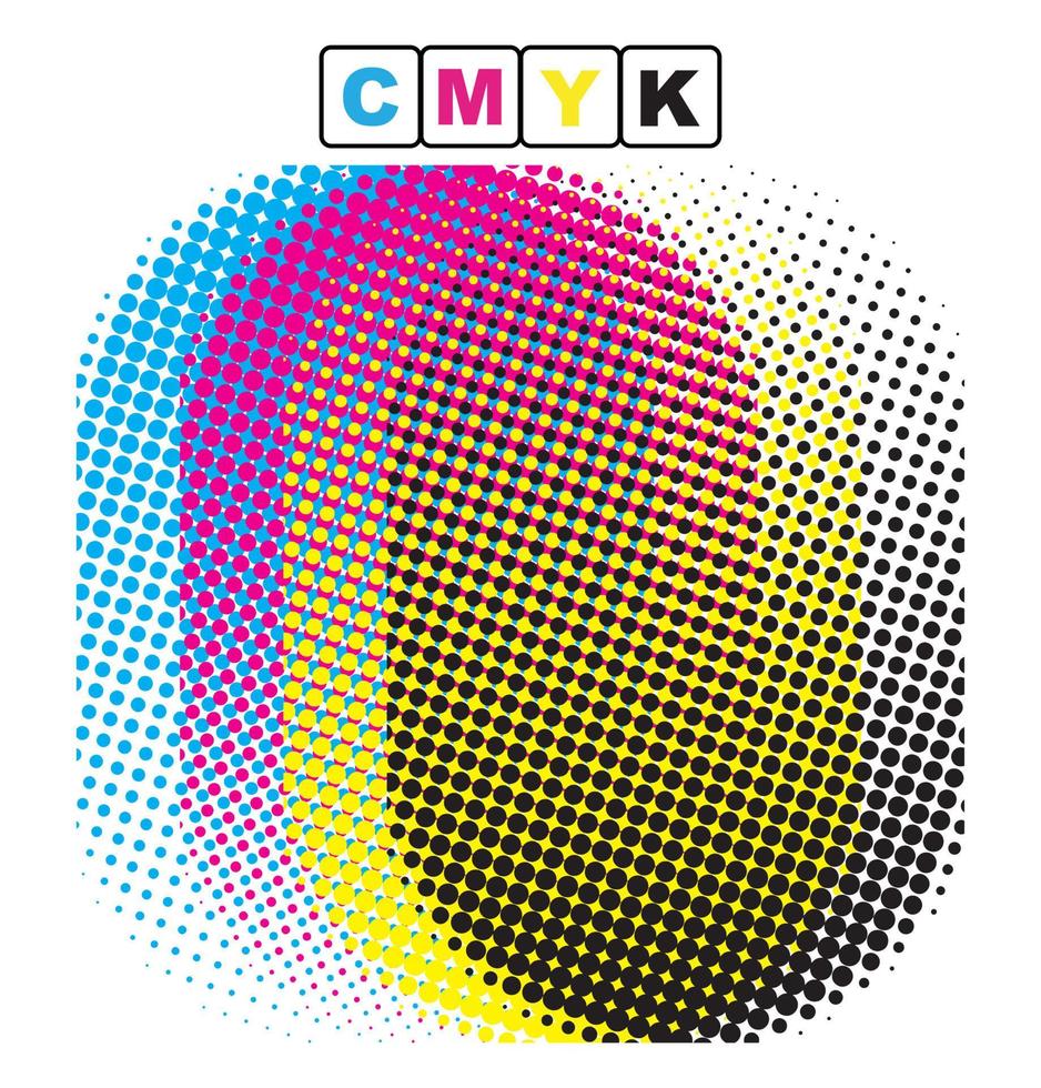 CMYK-Punkt, Halbtonpunkte, Grunge-Punkt-Effekt, Farbhalbton, Halbtonhintergrund, Halbton-CMYK-Farbverlauf, gepunkteter Farbverlauf, vektor