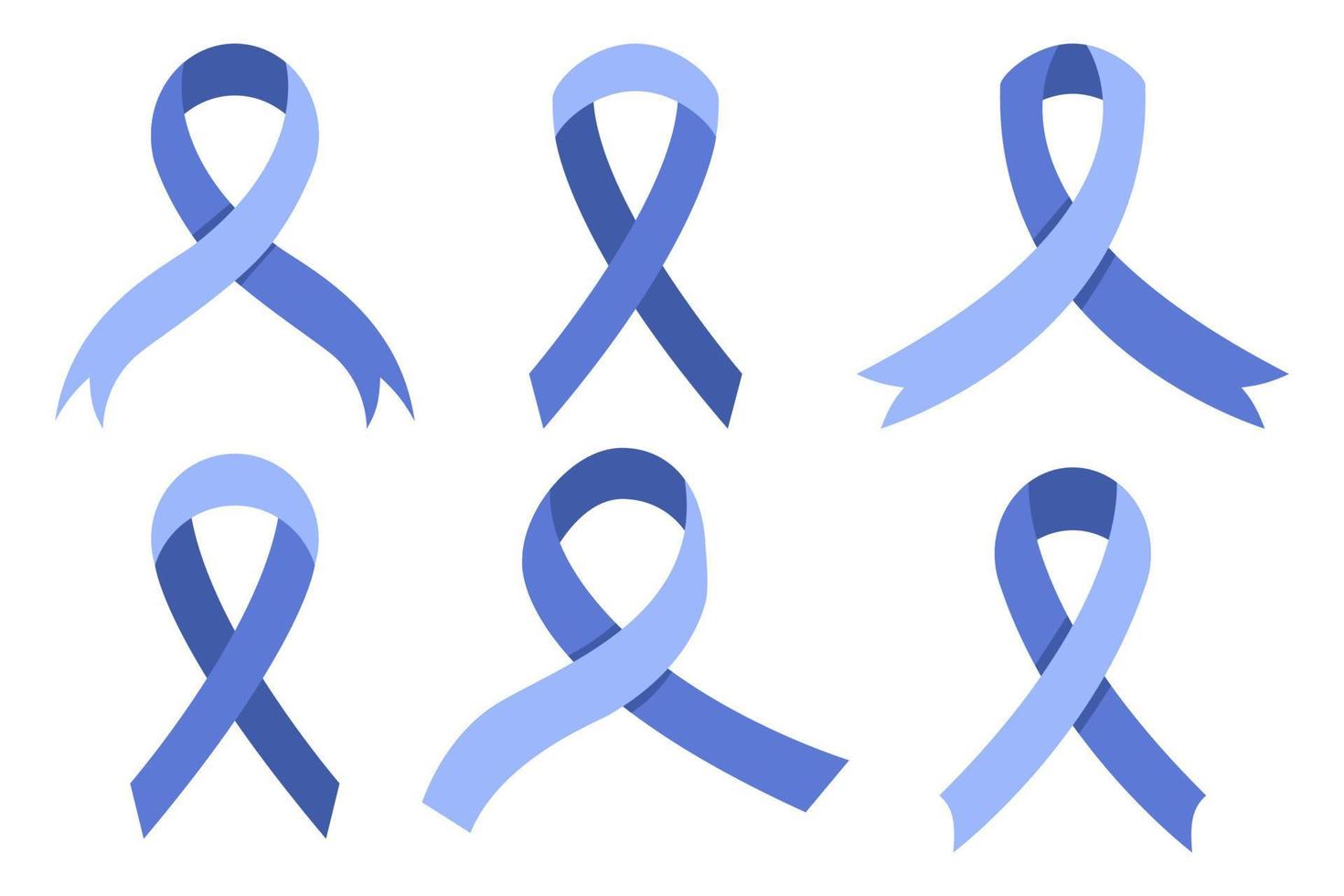 Sammlung von Bewusstseinsbändern. Reihe von blauen Krebsbändern. isoliert auf weißem Hintergrund vollständig editierbar vektor