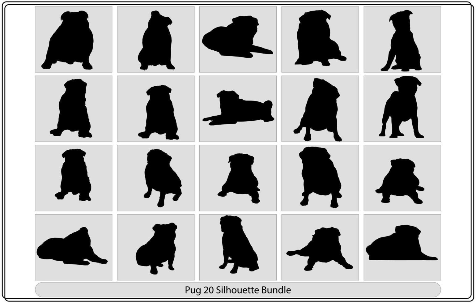 Mops Silhouette, Vektor Hunderassen Silhouetten Sammlung isoliert auf weiß