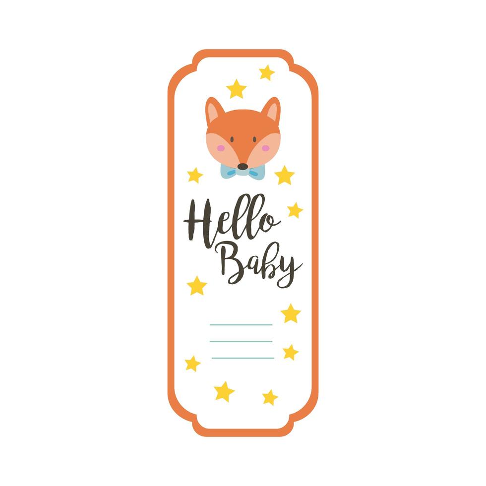 Babypartykarte mit Fuchs und hallo Babybeschriftung, Hand zeichnen Stil vektor