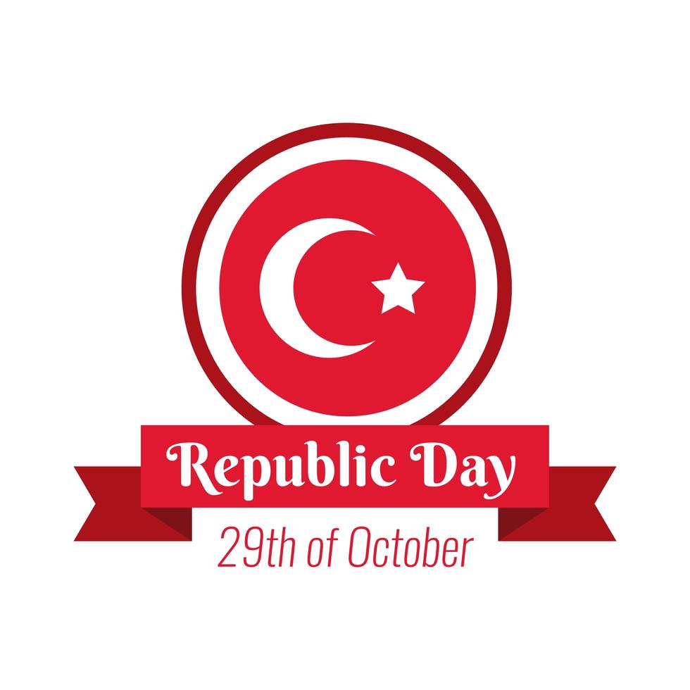 Turkiet republik dag bokstäver och band ram platt stil vektor
