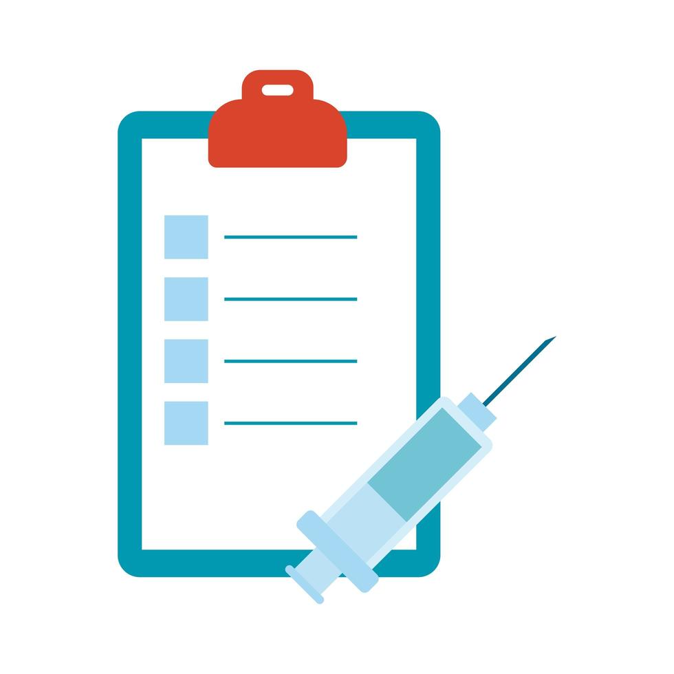 vaccinspruta med checklista platt stilikon vektor