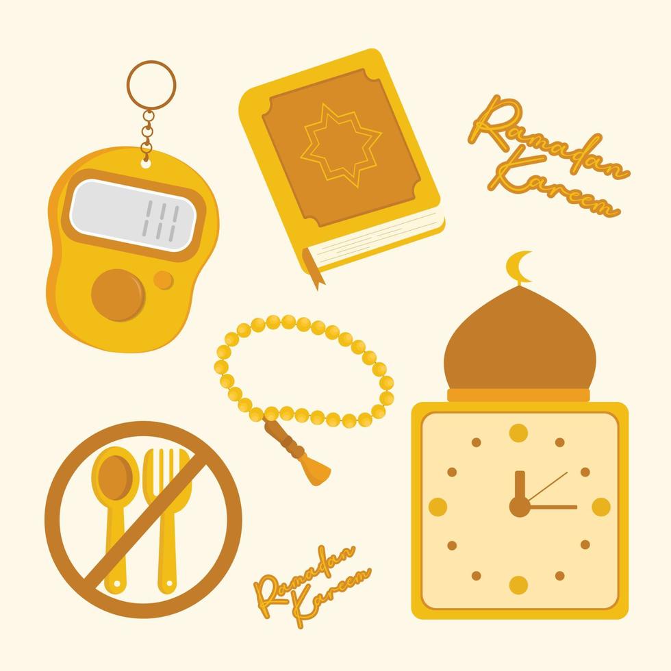 islamische ramadan-elementsammlungen in flacher illustration einfacher spaß und elegantes vektordesign vektor