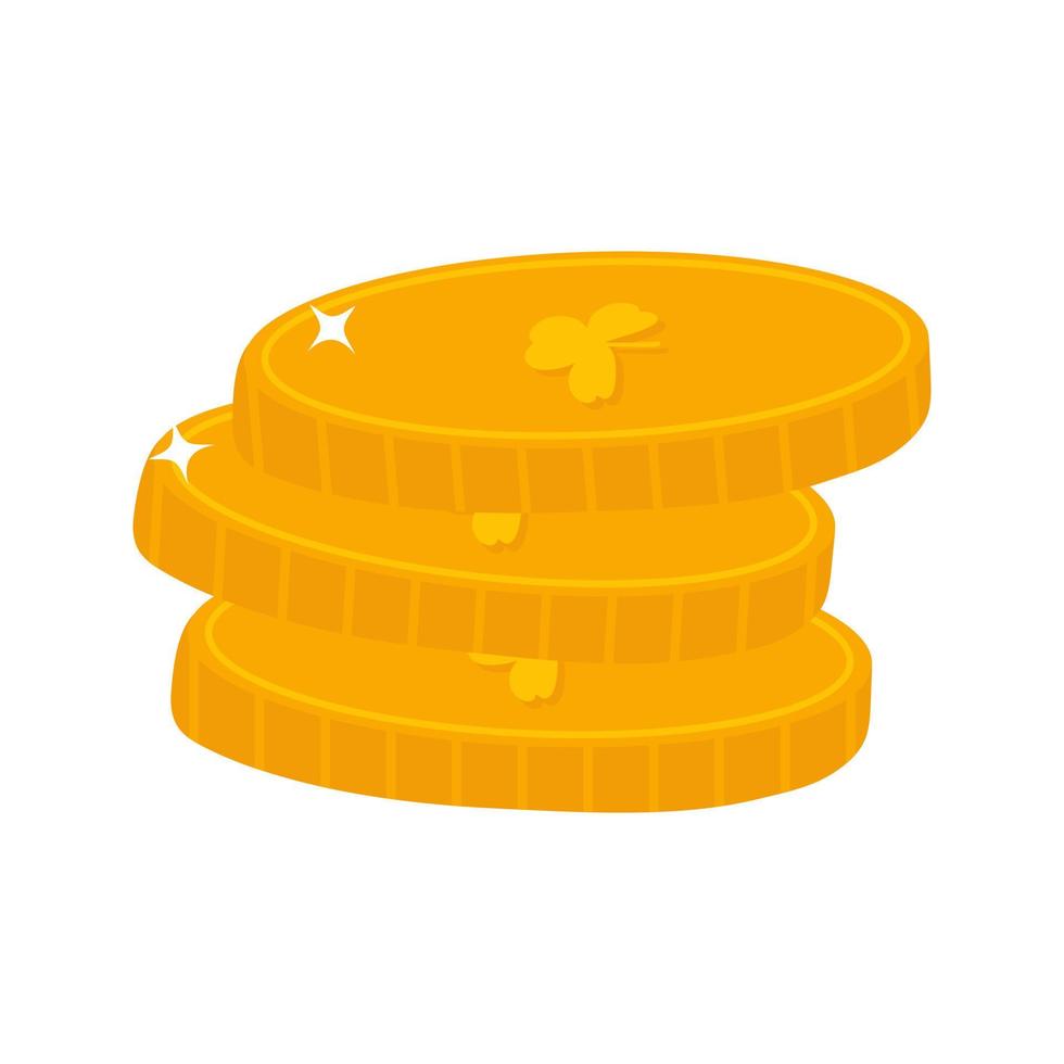 goldmünzen mit klee isoliert auf weißem hintergrund, für st. Patricks Tag. Vektor-Illustration. vektor