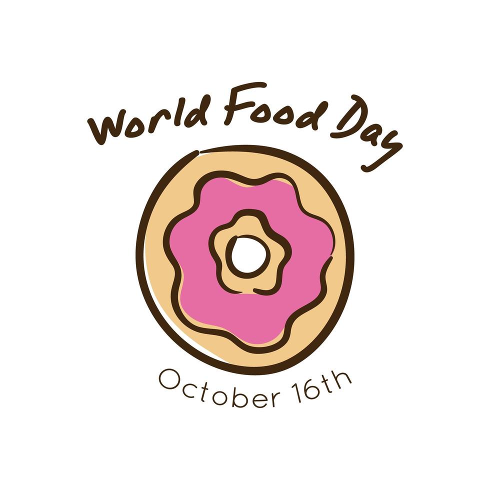 World Food Day Feier Schriftzug mit Donut Flat Style vektor