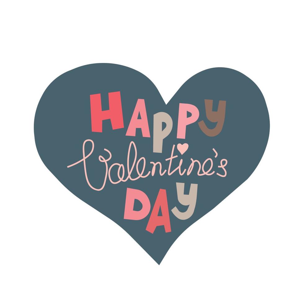 quadratische Vektorillustration mit Beschriftung des glücklichen Valentinstags in einem blauen Herzen auf weißem Hintergrund. Symbol, Aufkleber, Druck, Grußkarte, Poster vektor