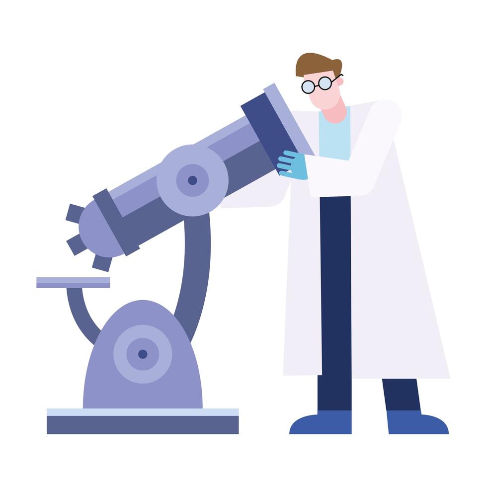 Chemiemikroskop und chemischer Mannvektordesign vektor