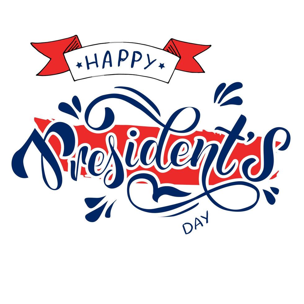 Happy Presidents Day Texthintergrund. vektorillustration handgezeichnete textbeschriftung für den tag des präsidenten in den usa. sterne und nationalfarben hintergrund. vektor