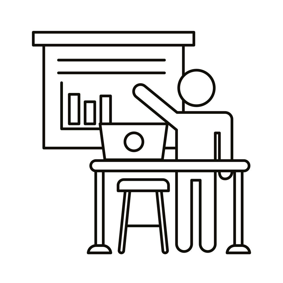 Benutzer Avatar arbeitet auf Laptop mit Statistik Linie Stil Symbol vektor