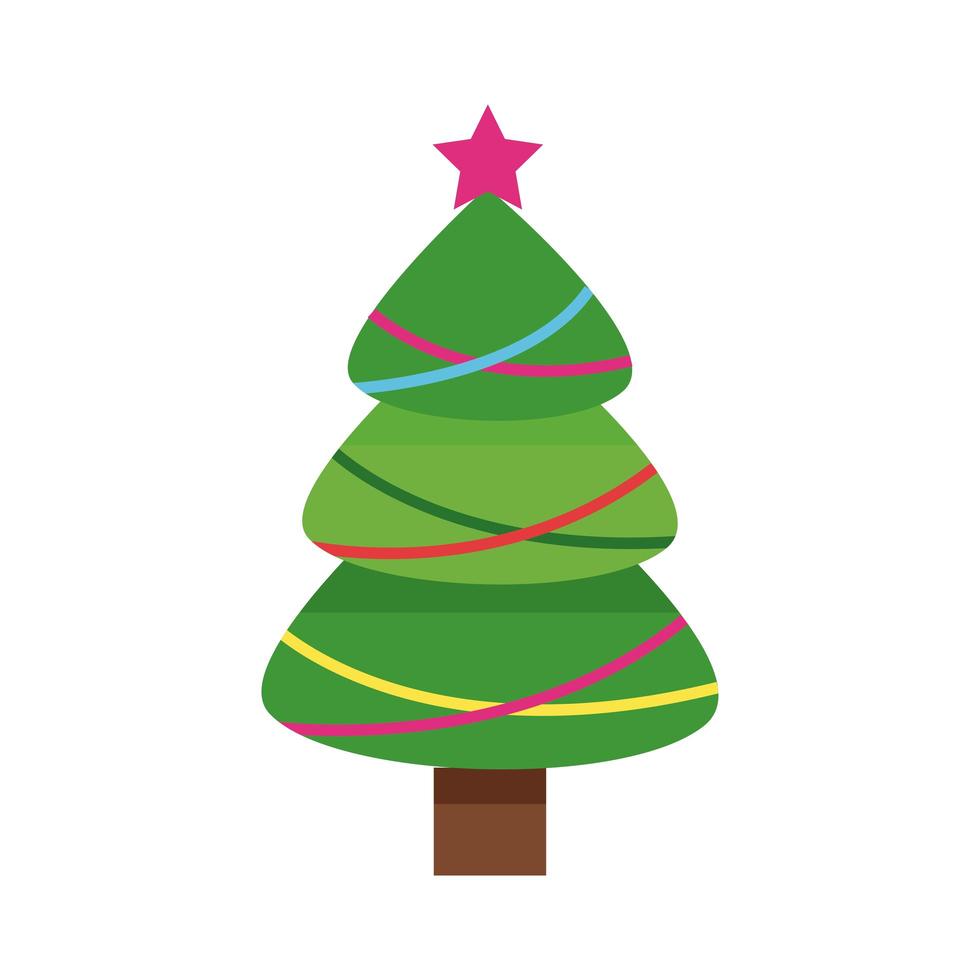 Grönt träd för god jul med stjärna och kransar vektor