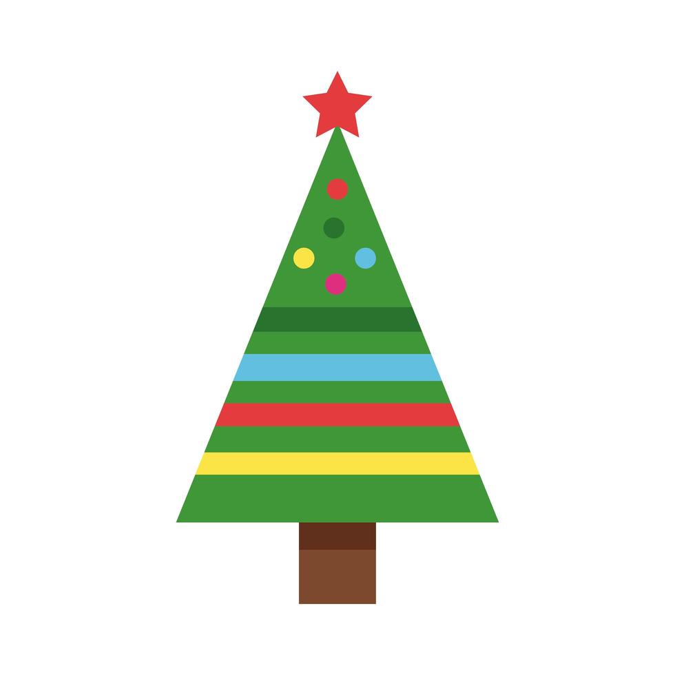 Grönt träd för god jul med bollar och band vektor