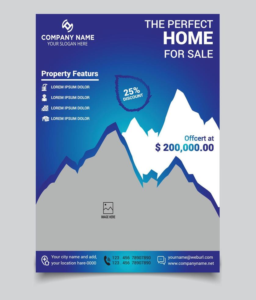 redigerbar verklig egendom flygblad mall vektor fil. svart, blå och grön Färg