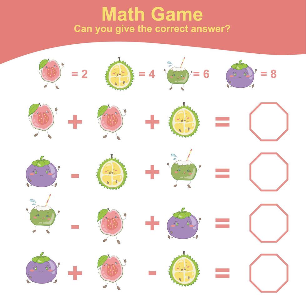 Mathe-Arbeitsblatt zum Zählen von Früchten. Mathe-Arbeitsblatt für den Kindergarten. pädagogisches druckbares mathe-arbeitsblatt. Aktivität zum Zählen und Schreiben von Antworten für Kinder. Vektor-Illustration. vektor