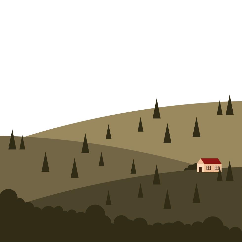 Haus auf Berg mit Kiefern Landschaft Vektor-Design vektor