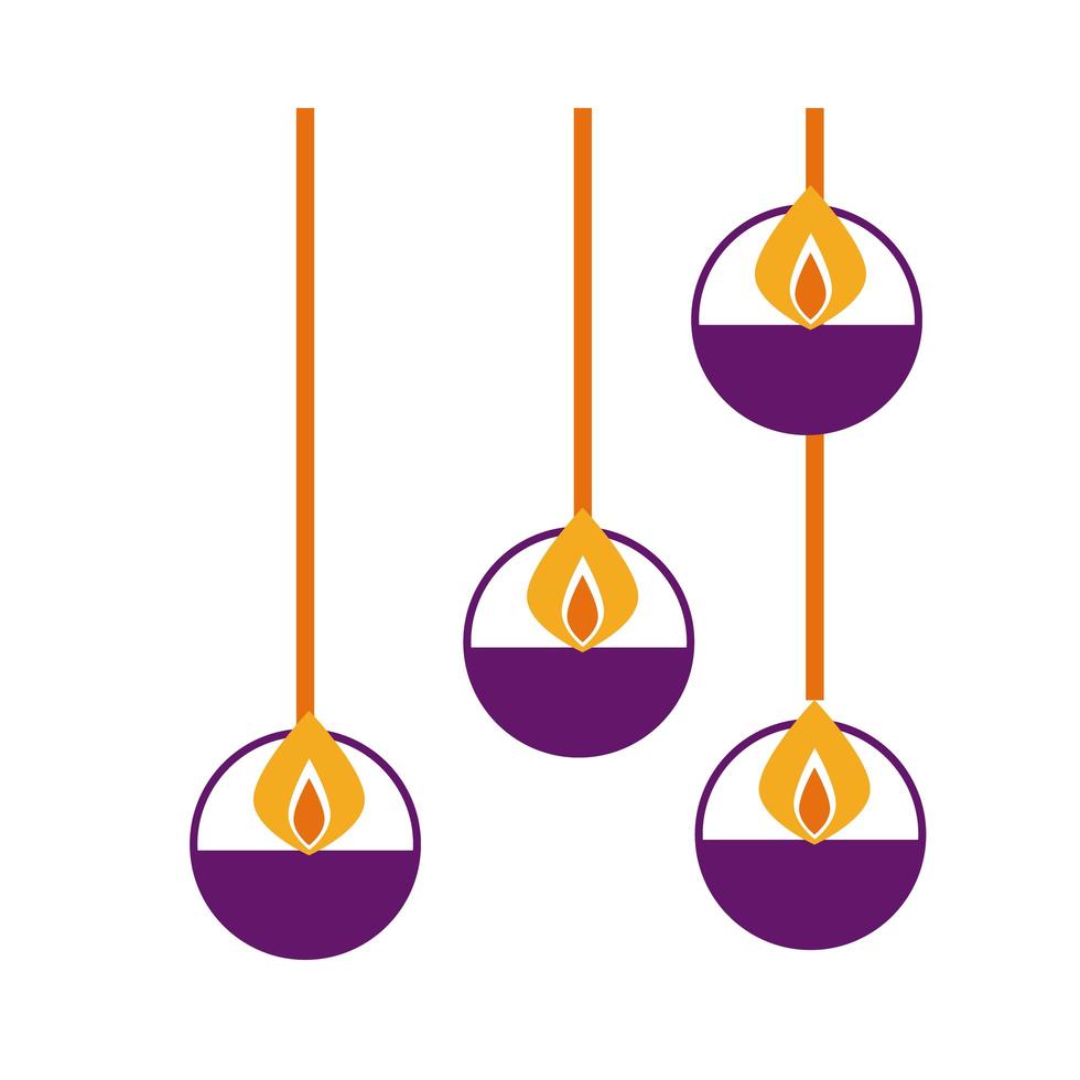 Diwali Kerzen hängen flache Stilikone vektor