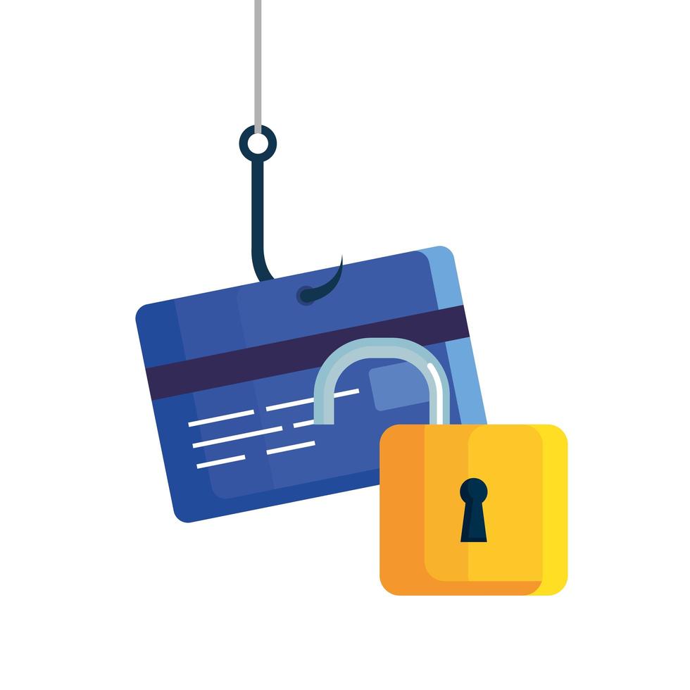 data phishing hacking online bluff koncept, med kreditkort krok vektor