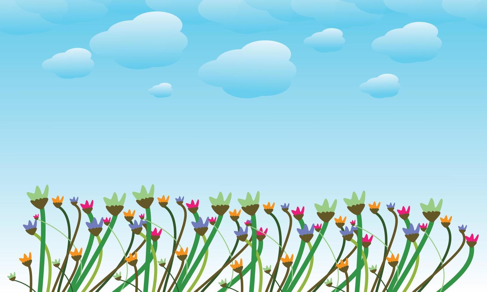 Linie nettes Blumenvektor-Illustrationsdesign mit Wolke und Himmel vektor