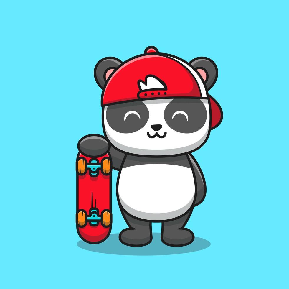 niedlicher panda mit skateboard-cartoon-vektor-symbol-illustration. tiersport-symbol-konzept isolierter premium-vektor. flacher Cartoon-Stil vektor