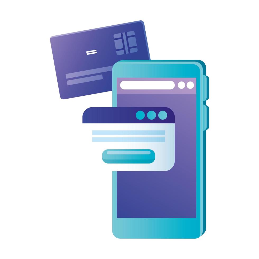isolerad smartphone med kreditkorts- och webbplatsvektordesign vektor