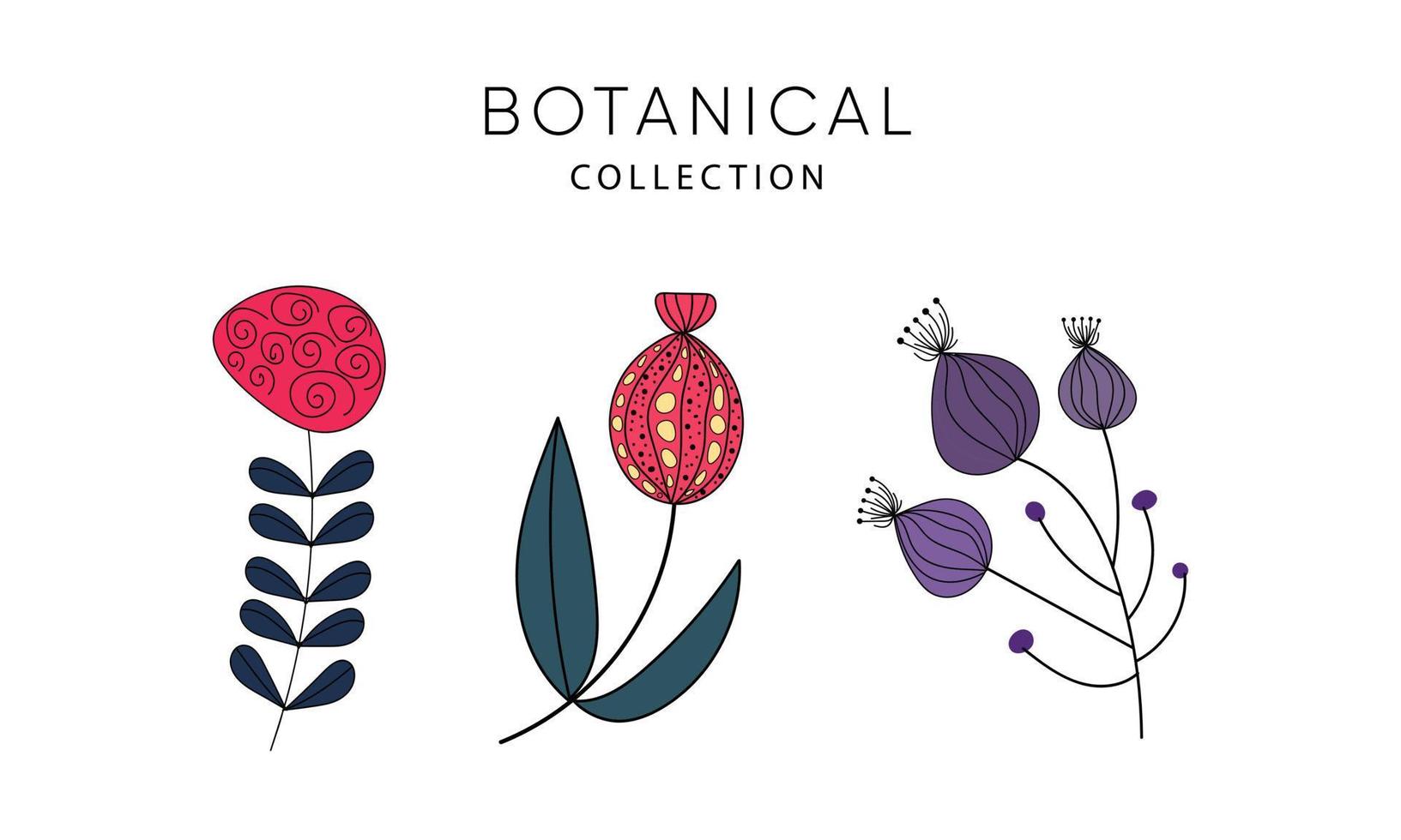 eine reihe von handgezeichneten, bemalten botanischen designelementen. Vektor eps10
