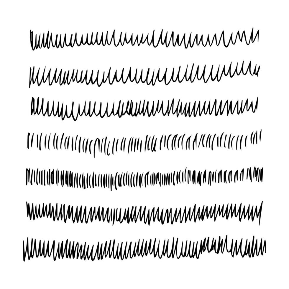 uppsättning av klotter stil olika vågig rader och slag. svart hand dragen design element på vit bakgrund. vektor illustration