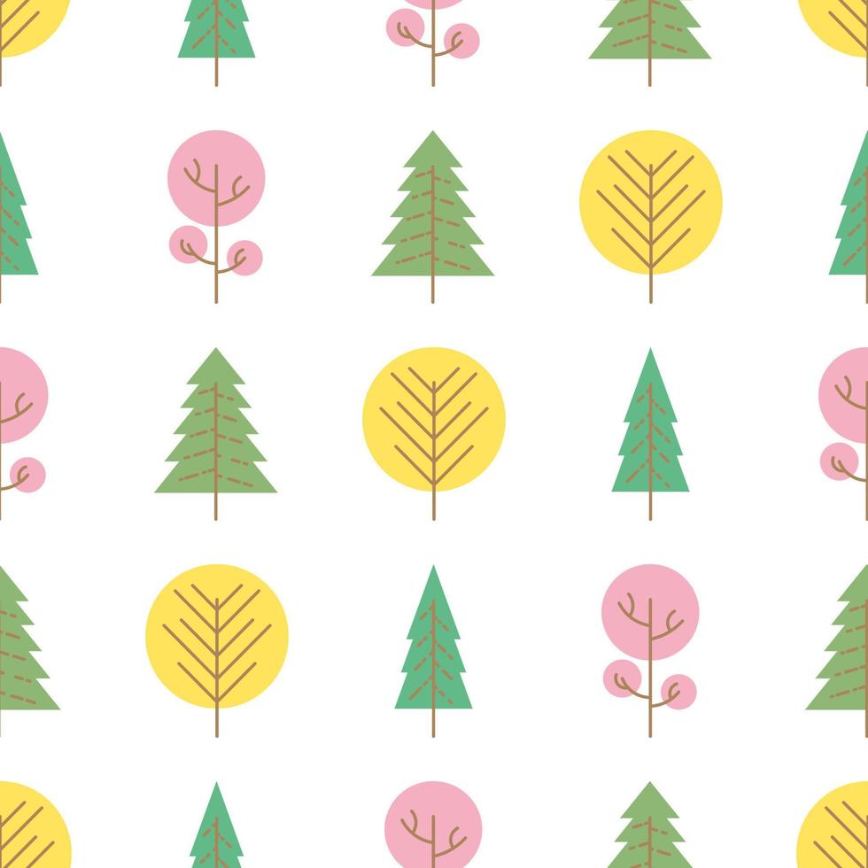 sömlös mönster med färgad träd på vit bakgrund. vektor illustration.