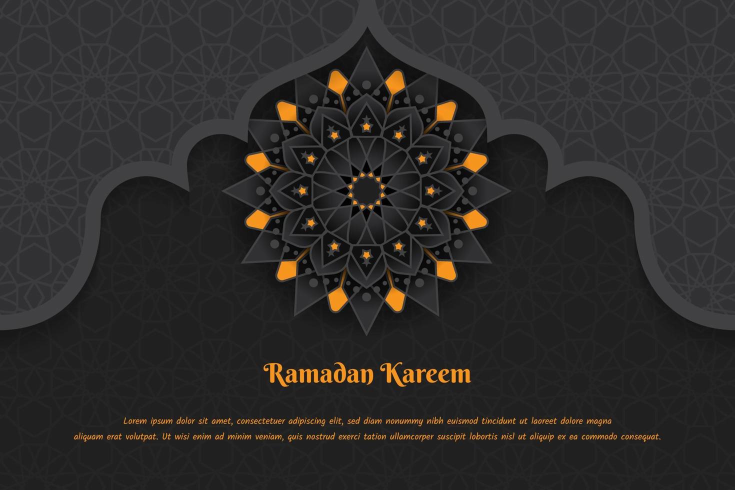 schwarzer luxushintergrund mit orangefarbenem farbdesign für ramadan kareem oder eid mubarak template design vektor