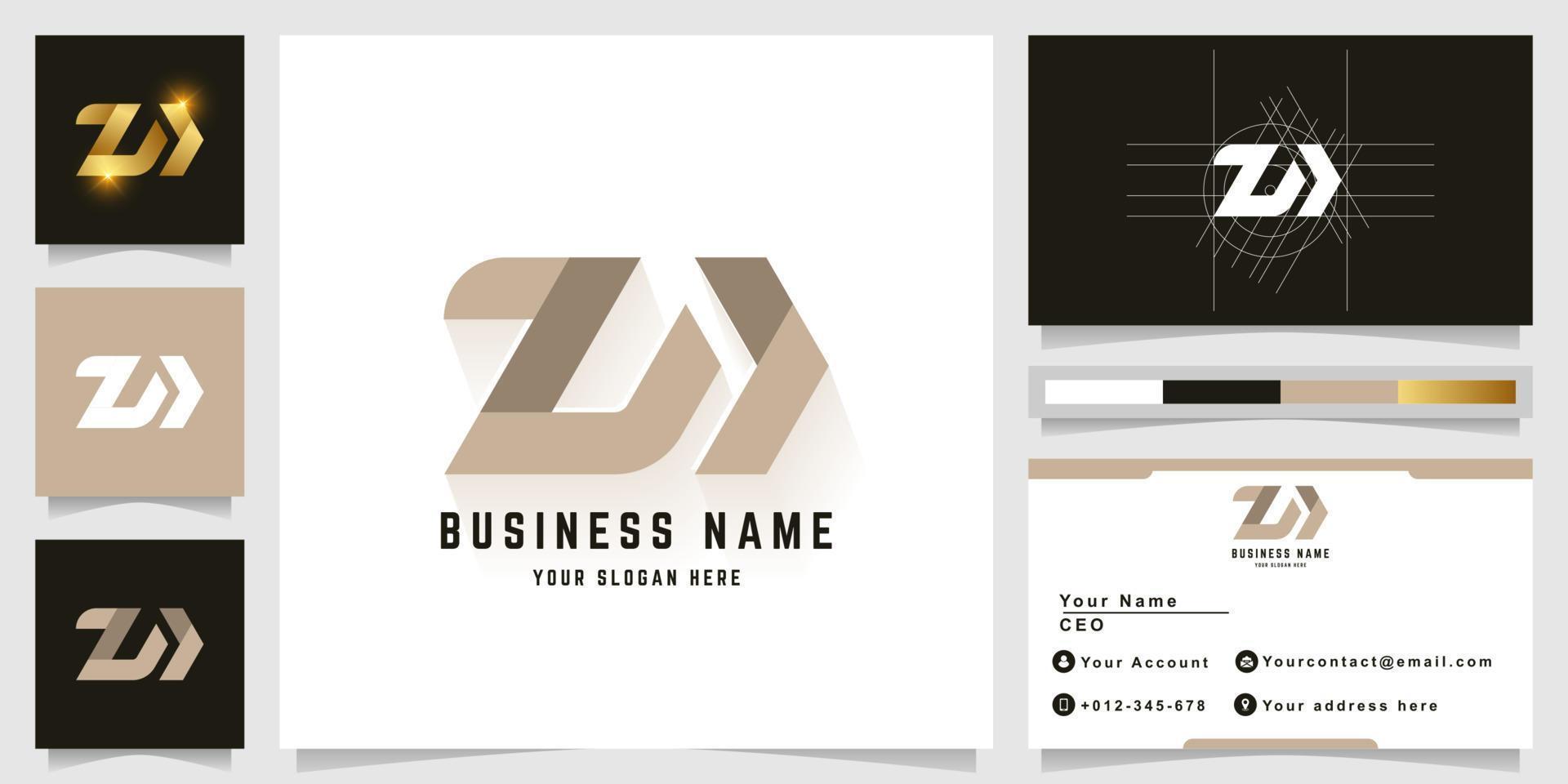 brev zw eller zn monogram logotyp med företag kort design vektor