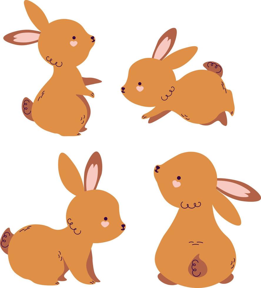 Lycklig påsk uppsättning. söt kanin tecken i boho stil. vektor illustration.