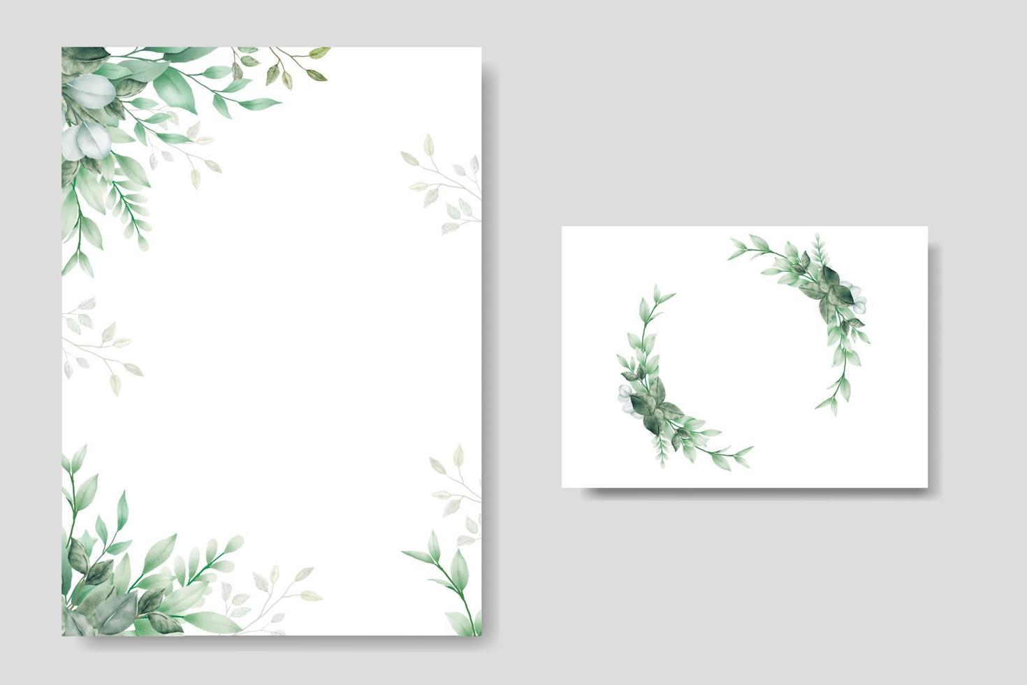 grön löv vattenfärg bröllop inbjudan kort mall vektor