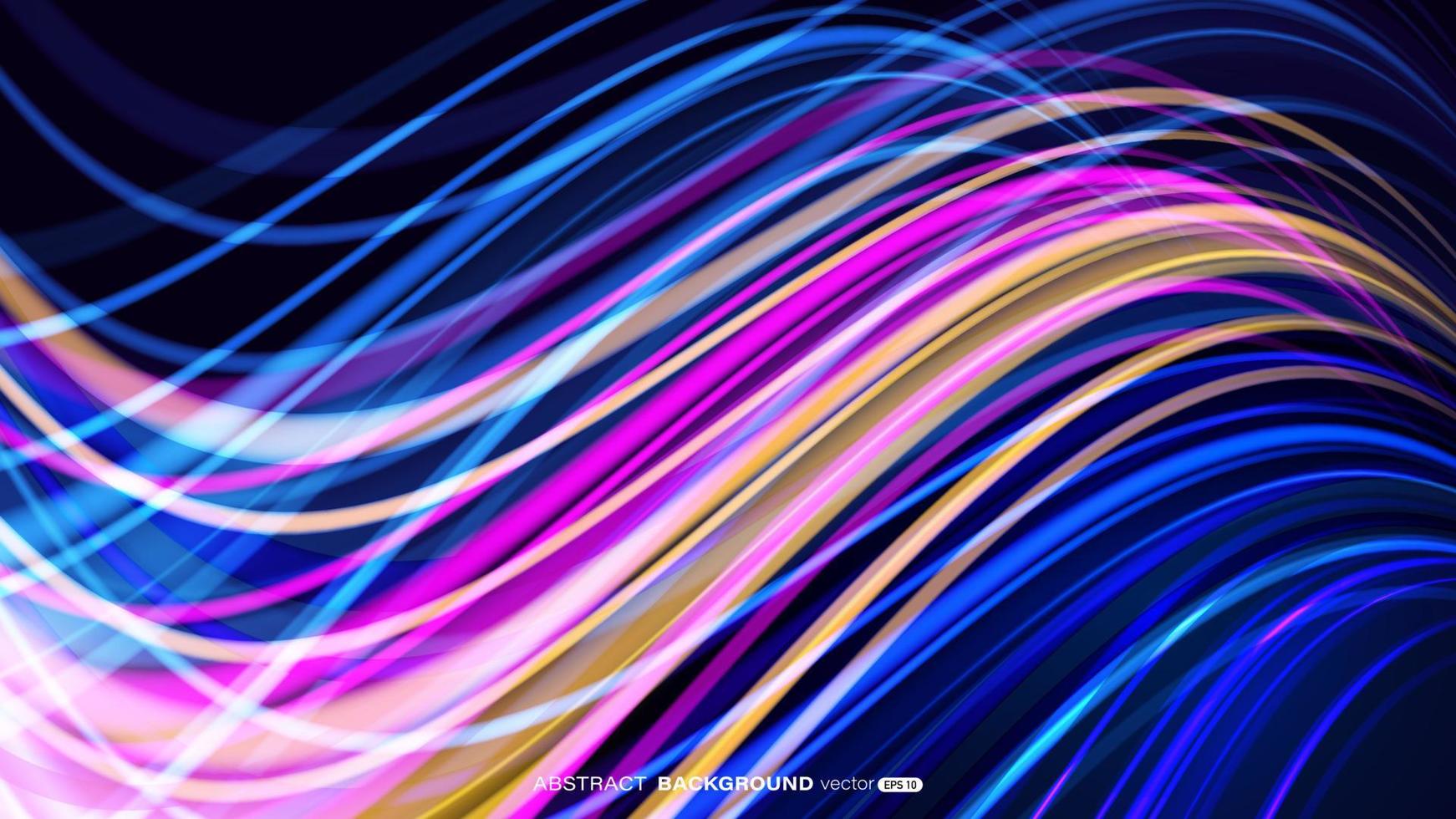 abstrakter neonlichtwelleneffekt leuchtende helle fließende kurvenlinien auf dunkelblauem hintergrund. futuristisches lichteffektkonzept vektor