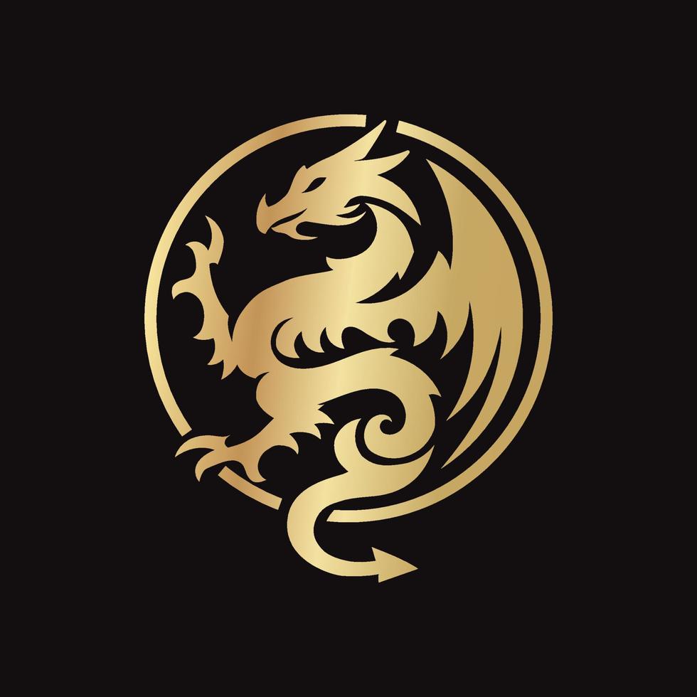 goldener drache mit kreissymbolschablone vektor