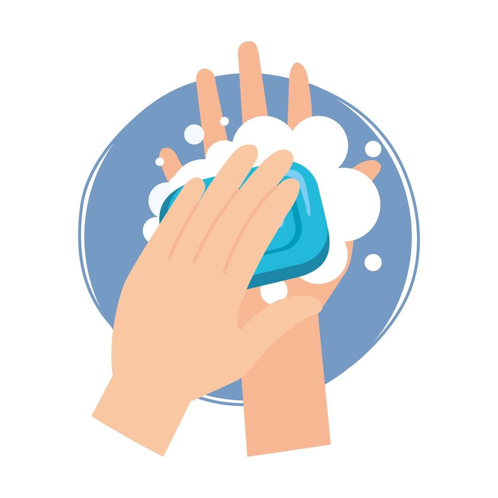 isolerade händer tvättar med tvålstångvektordesign vektor