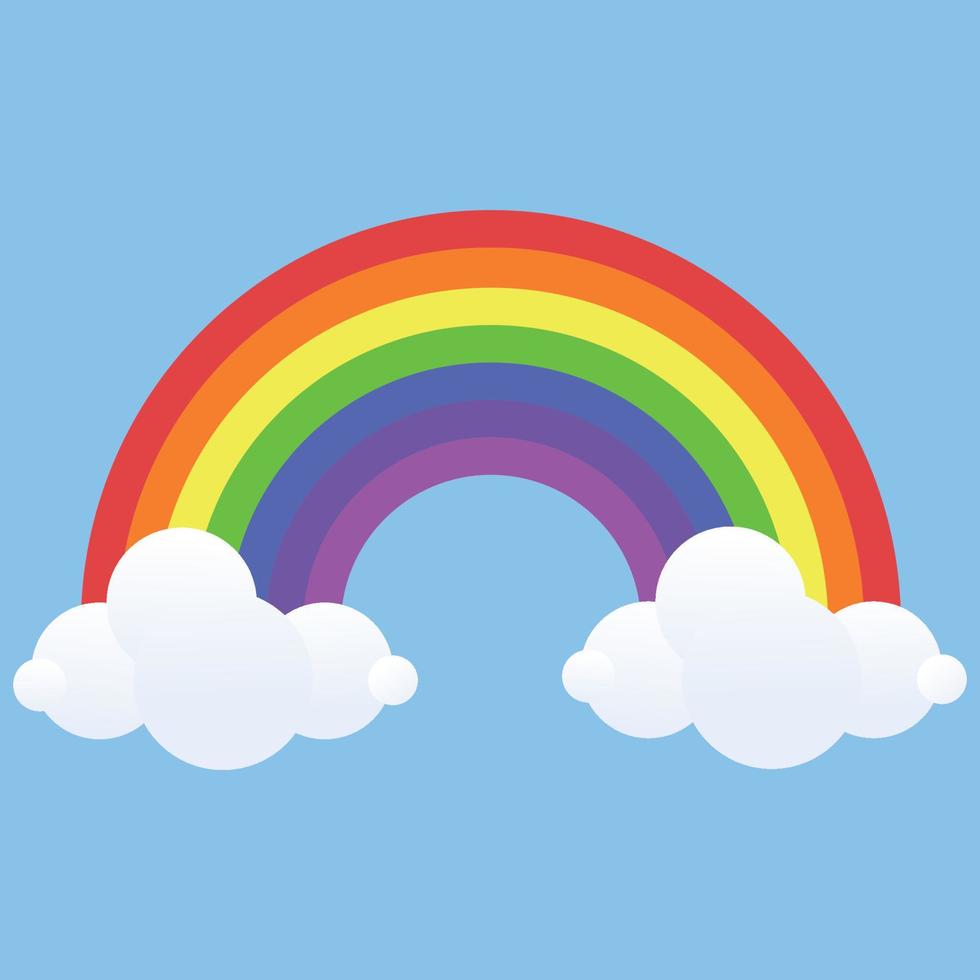regnbåge med många färgrik Färg och moln i de blå himmel vektor design platt konst illustration tillgång material för innehåll social media eller bok redo till använda sig av och fri ladda ner redigerbar