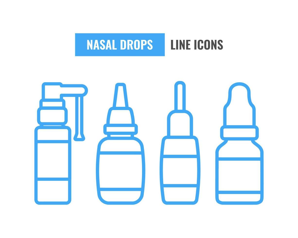 nasal droppar linje ikoner uppsättning. isolerat medicinsk flaskor. vektor illustration.