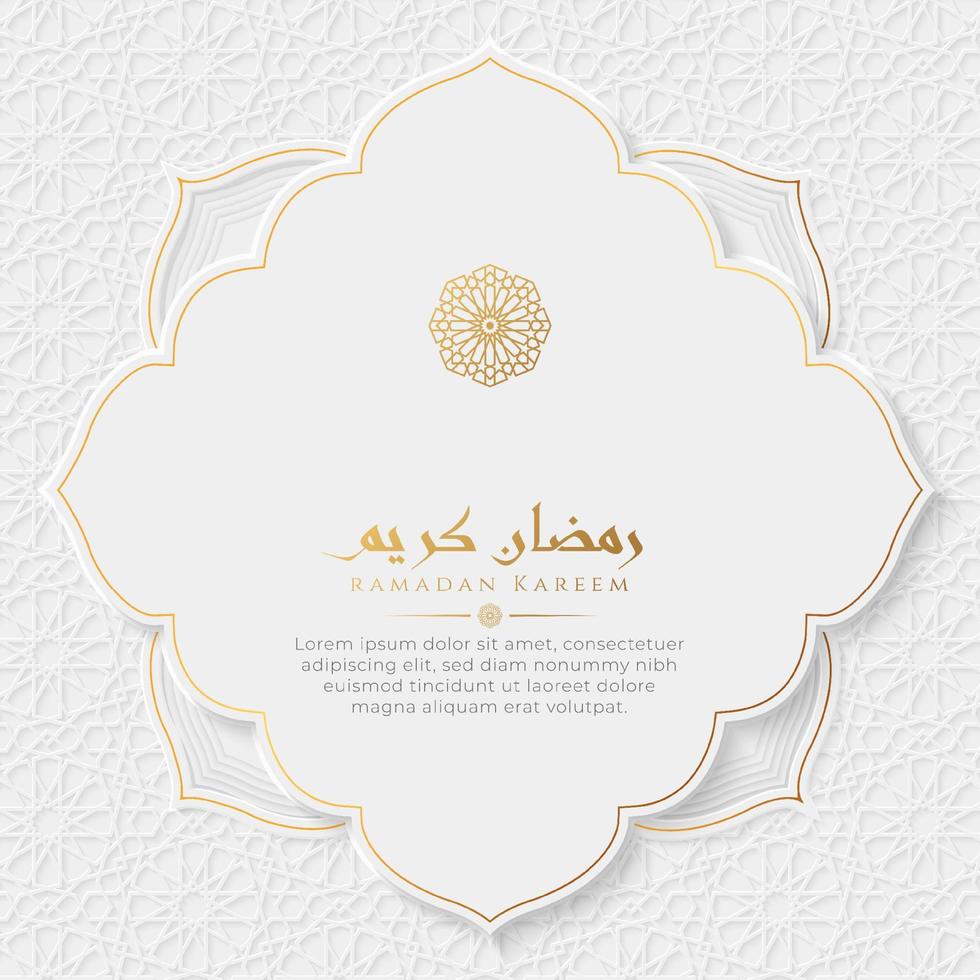 ramadan kareem arabicum islamic vit och gyllene lyx prydnad lykta bakgrund med arabicum mönster och dekorativ prydnad gräns vektor