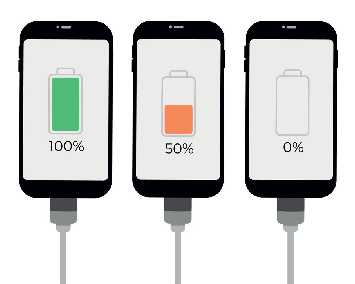 set von smartphones mit akkustandsanzeige und usb-anschluss. Vektor-Infografik. vektor