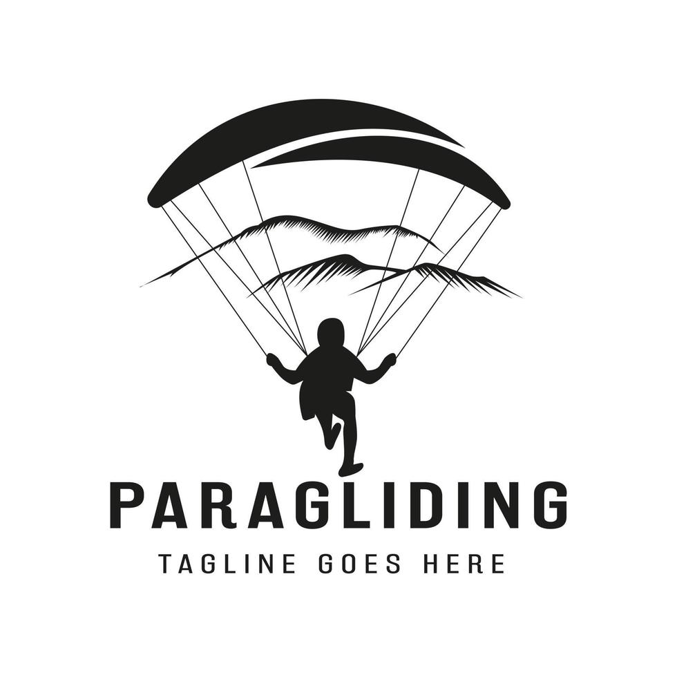 High Adventure Vintage Logo Design Inspiration Silhouette Paragliding Landung. Gleitschirm-Logo-Design vektor