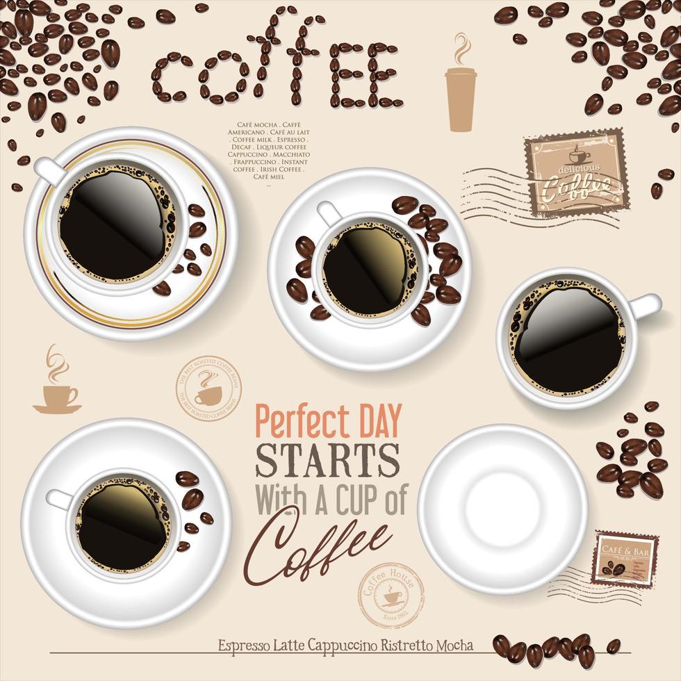 realistisk keramisk vit kaffe råna och kaffe bönor vektor samling