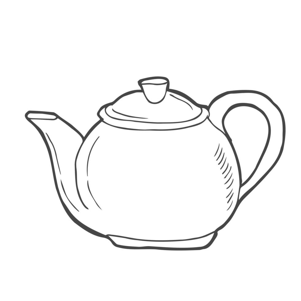 hand gezeichnetes gekritzel-küchenutensilienelement der teekanne. Küchenwerkzeuge und -geräte zum Kochen, Geschirr. vektor