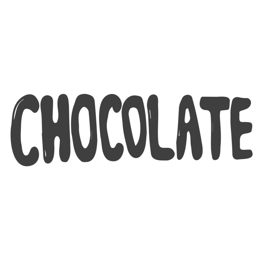 Schokoladen-Kalligraphie-Zeichen. handbeschriftung über süßigkeiten, desserts - schokolade. Vektortypografie. lebensmitteletikett, aufkleber, aufschrift. vektor